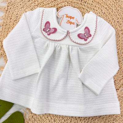 Conj. Batinha com Gola de Borboletas e Calça Legging Corações- Off White e Rose